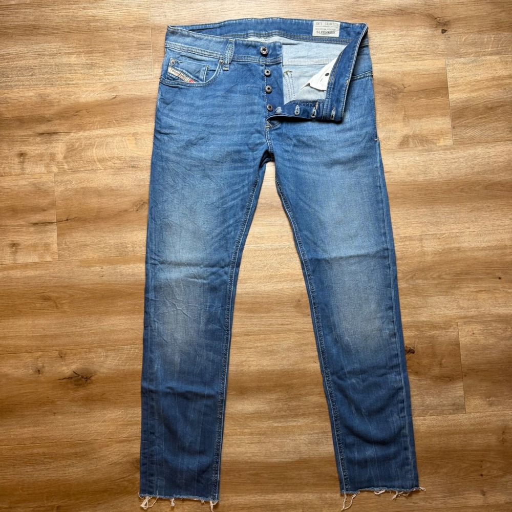 Diesel‎ Sleenker Jeans Mens 31x28.5 Blue Slim Skinny Stretch Denim Raw Hem 0R610